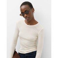 M&S Wool Touch Semi Sheer Long Sleeve Layering Top Vanilla