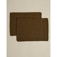 M&S Set Of 2 Pure Cotton Frayed Edge Placemats Olive