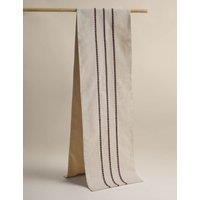 M&S Cotton Rich Striped Table Runner with Linen Plum