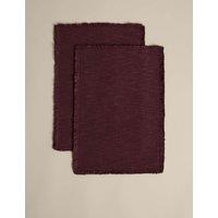 M&S Set Of 2 Pure Cotton Frayed Edge Placemats Plum