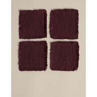 M&S Set of 4 Pure Cotton Frayed Edge Coasters Plum