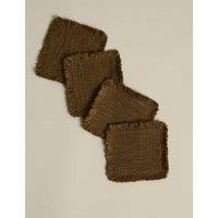 M&S Set of 4 Pure Cotton Frayed Edge Coasters Olive