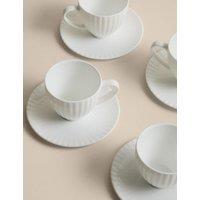 M&S Set of 4 Fluted Hampton Fine Bone China Tea Cups White
