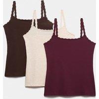 M&S 3pk Cotton Rich Lace Trim Vests Purple Mix
