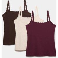 M&S 3pk Cotton Rich Lace Trim Vests Purple Mix