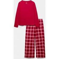 M&S Pure Cotton Printed Pyjama Set Red Mix
