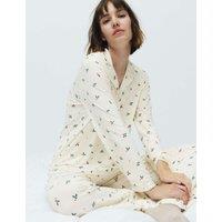 M&S Soft Touch Printed Revere Pyjama Set Ivory