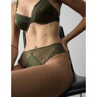 Autograph Silk & Lace High Leg Knickers Dark Khaki