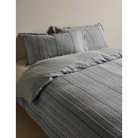M&S Pure Cotton Herringbone Striped Bedding Set Charcoal Mix