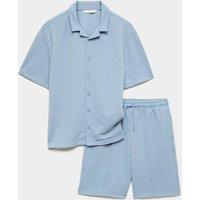 M&S 2 Piece Textured Shirt & Shorts Set (6-16 Yrs) Blue