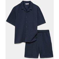 M&S 2 Piece Textured Shirt & Shorts Set (6-16 Yrs) Navy