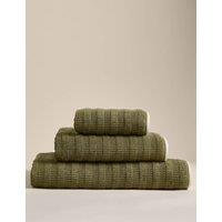 M&S Pure Cotton Textured Contrast Trim Towel Moss