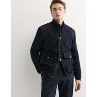 JAEGER Suede Hybrid Funnel Neck Jacket Dark Navy