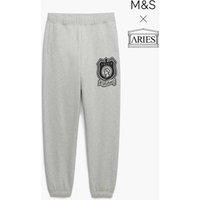 M&S x Aries Pure Cotton Printed Joggers Grey Marl