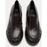 M&S Leather Ruched Block Heel Loafers Wine