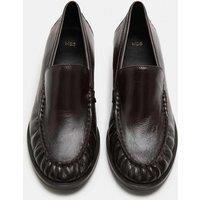 M&S Leather Ruched Block Heel Loafers Wine