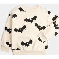 M&S Cotton Rich Halloween Bat Sweatshirt (2-8 Yrs) Cream Mix