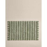 M&S Pure Cotton Striped Tufted Bath Mat Smokey Green