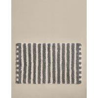 M&S Pure Cotton Striped Tufted Bath Mat Charcoal