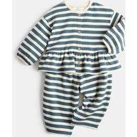 M&S 2 Piece Cotton Rich Jersey Striped Outfit (0-5 Yrs) Teal Mix