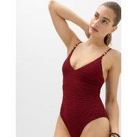 M&S Textured Plunge Swimsuit Dark Red