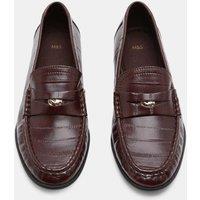 M&S Croc Penny Flat Loafers Burgundy