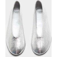 M&S Leather Metallic Round Toe Ballet Pumps Silver