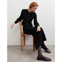 JAEGER Pure Cashmere Ribbed Crew Neck Cardigan Black
