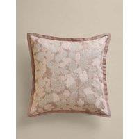 M&S Pure Cotton Floral Suede-Look Cushion Grey