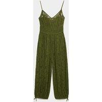 M&S Cotton Rich Lace Balloon Jumpsuit Fern Green