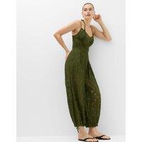 M&S Cotton Rich Lace Balloon Jumpsuit Fern Green