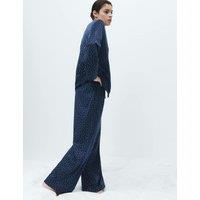 M&S Fleece Printed Revere Pyjama Set Navy