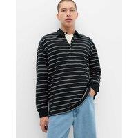 M&S Pure Cotton Striped Long Sleeve Rugby Shirt Dark Pewter