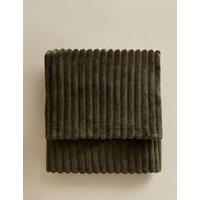 M&S Fleece Ribbed Throw Khaki