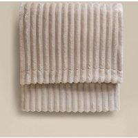 M&S Fleece Ribbed Throw Neutral