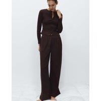 M&S Cotton Rich Ribbed Lounge Pyjama Bottoms Dark Brown