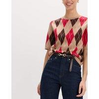 M&S Argyle Crew Neck Slim Fit Knitted Top Red Mix