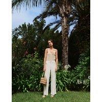 M&S Cotton Rich Textured Straight Leg Trousers Soft White