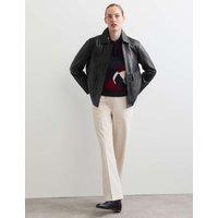 JAEGER Pure Leather Collared Short Jacket Black