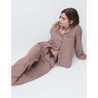 M&S Pure Cotton Gingham Revere Pyjama Set Burgundy Mix