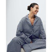 M&S Pure Cotton Gingham Revere Pyjama Set Navy Mix