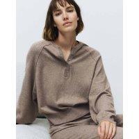 M&S Knitted Oversized Henley Lounge Jumper Brown Marl