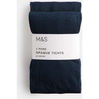 M&S 2 Pack 60 Denier Opaque Tights (6-16 Yrs) Navy