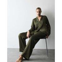 Autograph Premium Satin Revere Pyjama Set Dark Khaki