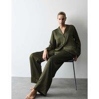 Autograph Premium Satin Revere Pyjama Set Dark Khaki