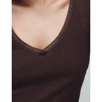 M&S Pure Cotton Pointelle Lace Trim Pyjama Top Dark Brown