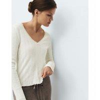 M&S Pure Cotton Pointelle Lace Trim Pyjama Top Ivory