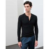 Autograph Cotton Modal Blend Slim Fit Ribbed Henley Black