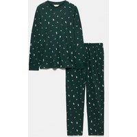 M&S Pure Cotton Printed Christmas Family Pyjamas Green Mix