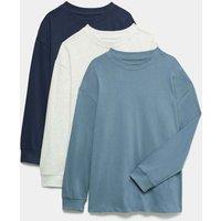 M&S 3 Pack Cotton Rich Plain Tops (6-16 Yrs) Blue Mix